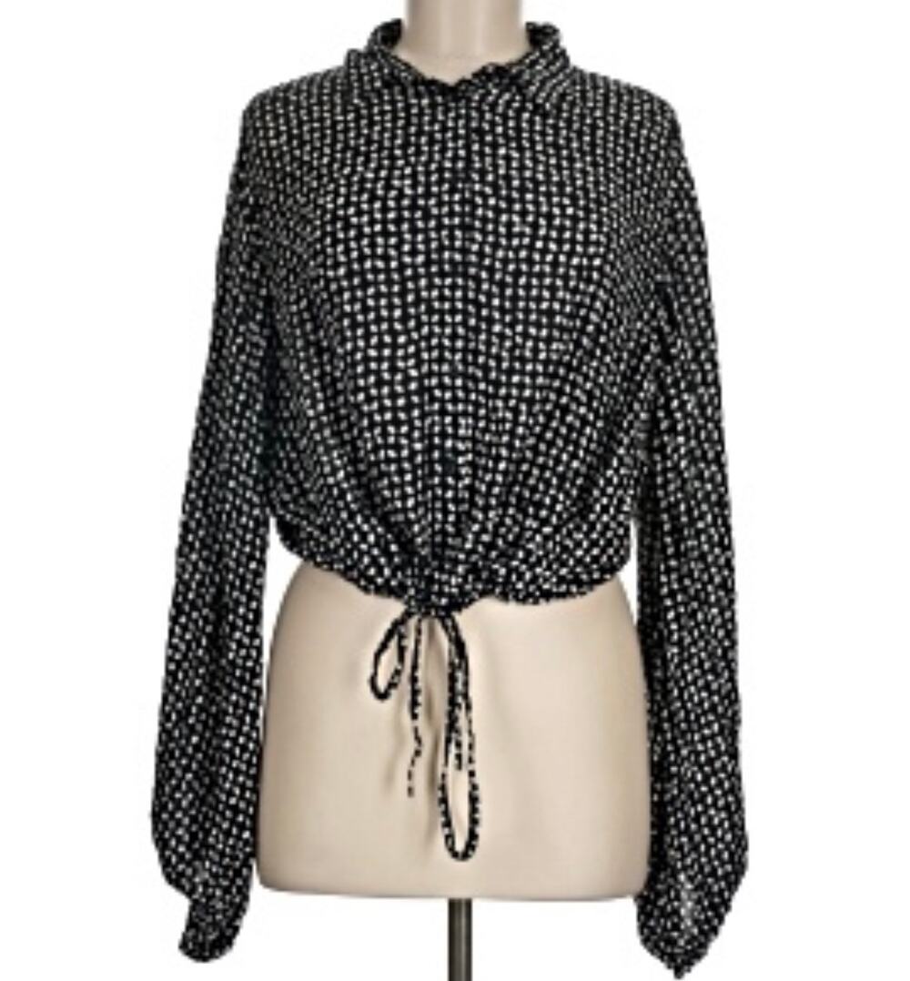 Amuse Society Ladies black white polka dot button down bubble top, Size US S